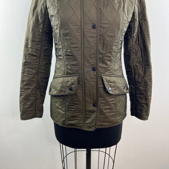 BARBOUR Cavalry Polarquilt Olive Green Jacket Quilted Snap Front Mock Neck Sz 4 - Picture 4 of 11